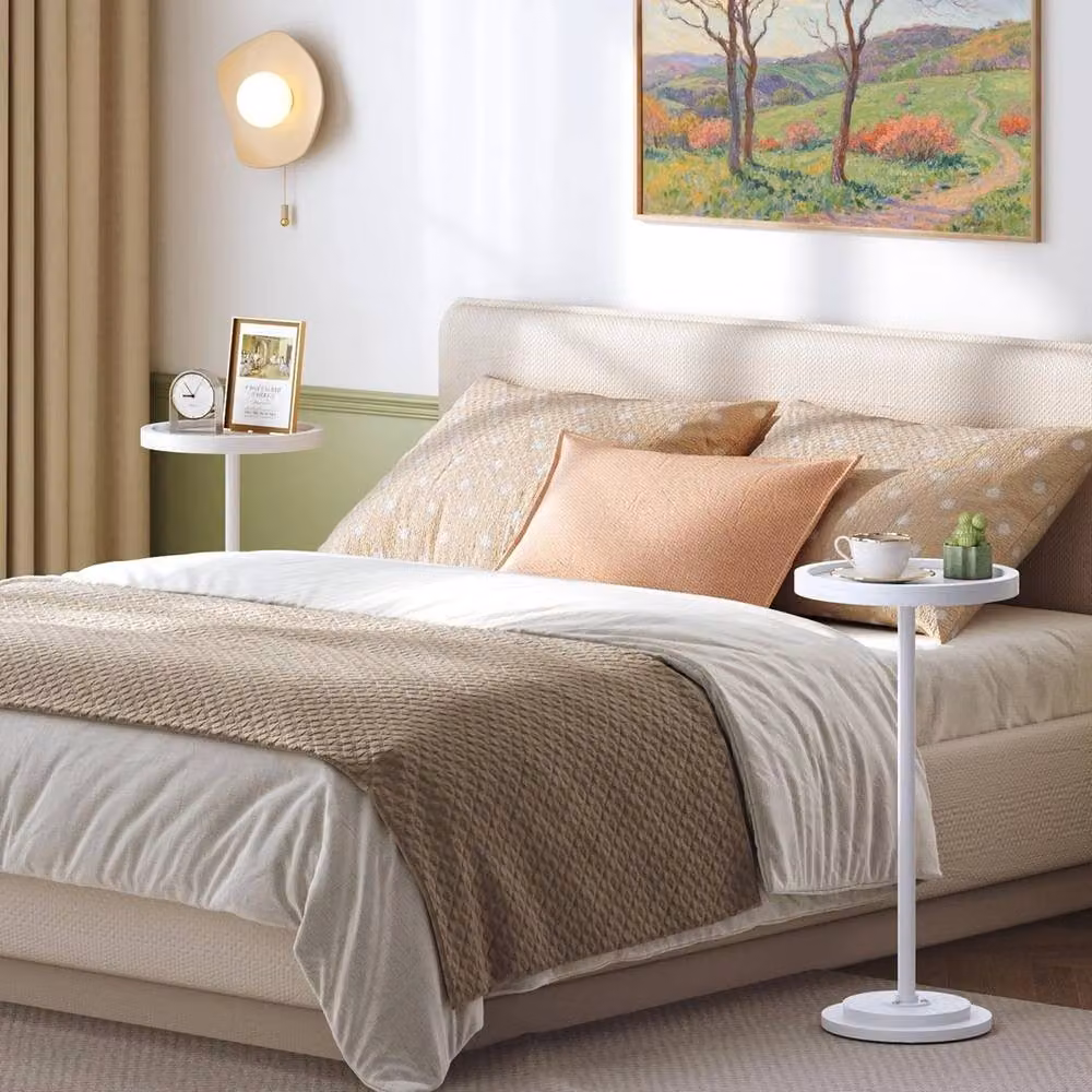FORGEVIO Round White Side Table and Bedside Table, W/D/H: 30 x 30 x 65 cm – 2