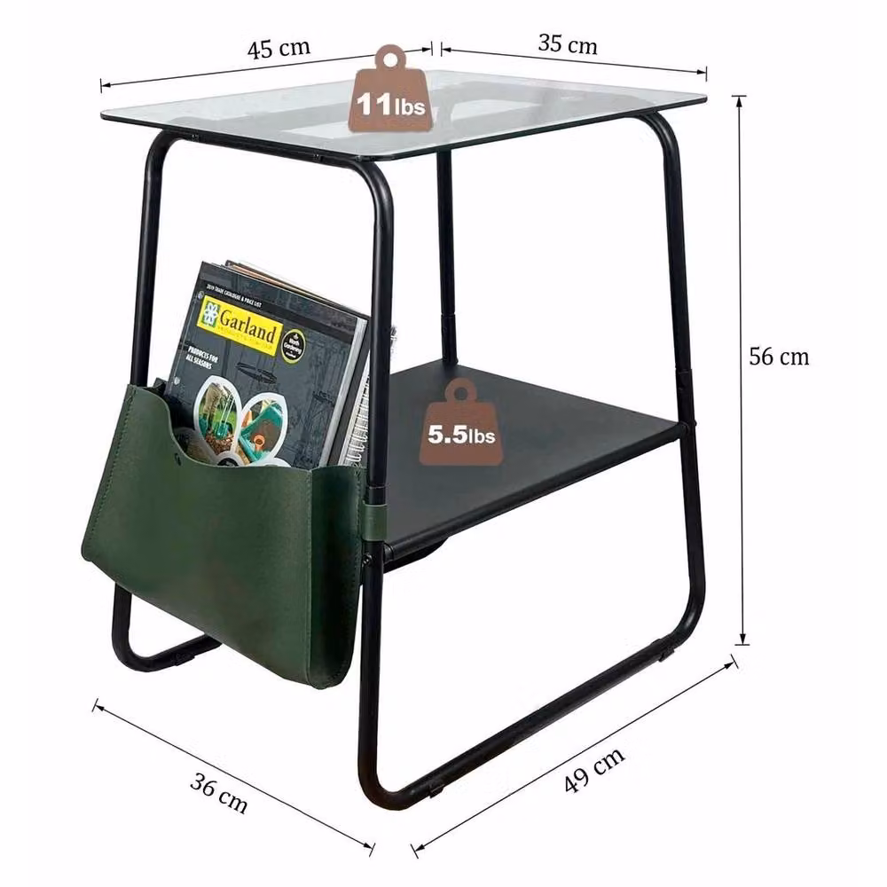 KORVIXA Black 2 Tier Glass and Metal Sofa Side Table – 2