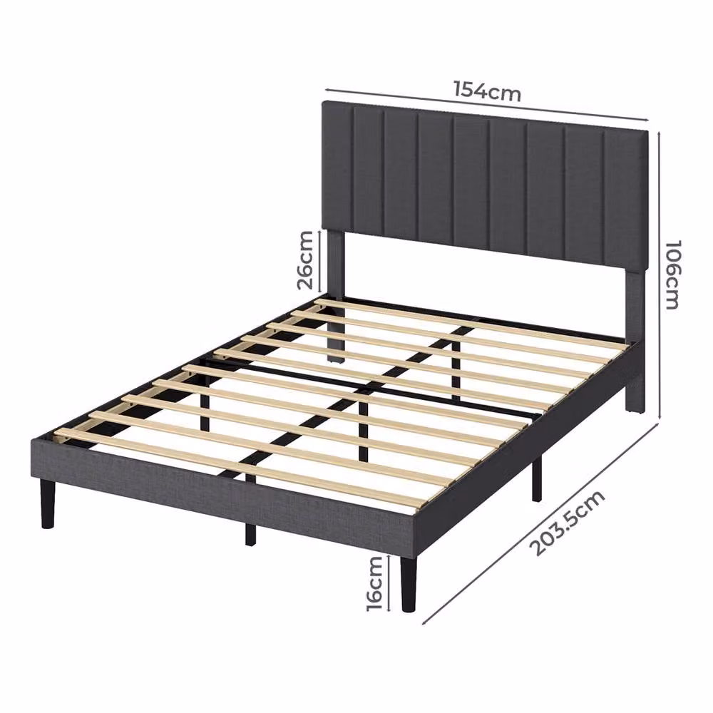 Levede Upholstered Fabric Bed Frame with Foam Headboard in Grey, W/D/H: 140 x 200 x 154 cm – 3