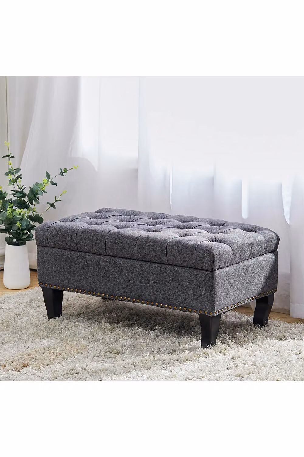 Living and Home Tufted Rectangular Fabric Footstool in Grey – 2