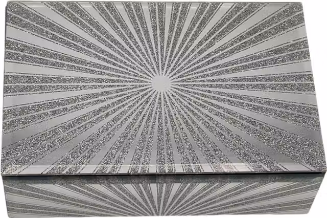 Eaglewiz Glitter SunRays Silver Glass Mirrored Jewellery Box