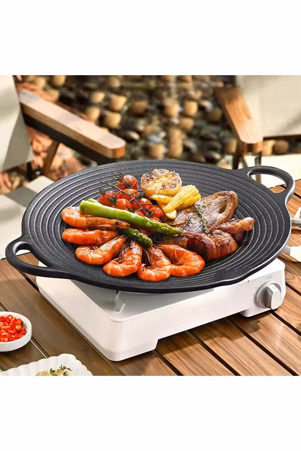 Living and Home Pre-Seasoned Round Cast Iron Grill Pan with Pouring Spout, Black – 3