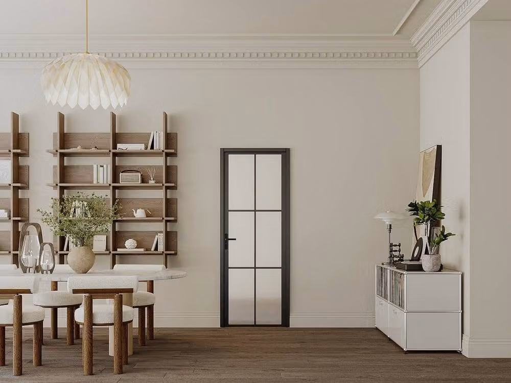 Vente-unique Reversible Modern Aluminum and Frosted Glass Swing Door in Black, H: 204 cm, W: 73 cm – 2