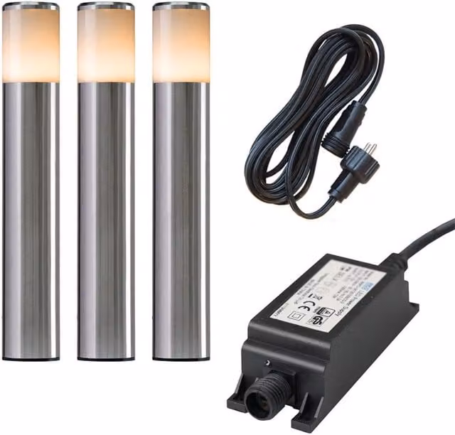 Ludeco Sten 12V 3-Light LED Garden Post Light Kit in Silver Stainless Steel