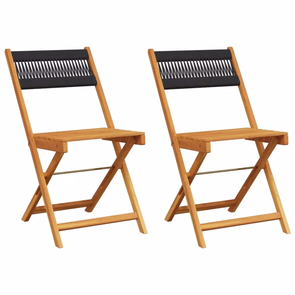 Berkfield Home Bistro Chairs Set of 2, Black Acacia Wood and Rope Garden Chairs – 2