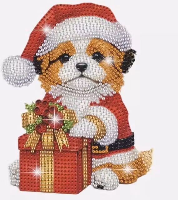 Syntego 5D DIY Festive Christmas Puppy Diamond Art Bobble Head Decoration Kit in Red and Multicolour