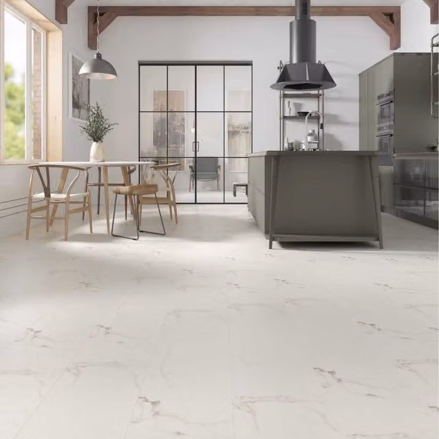 Anglo Flooring Marble Tile Effect Laminate Flooring in White and Anthracite