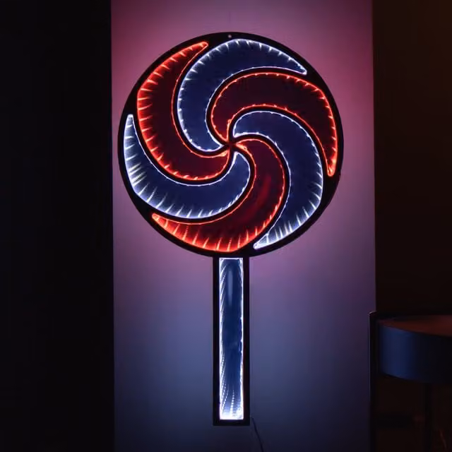 Samuel Alexander Red and White 60cm Light Up Hanging Christmas Lollipop Infinity Light Decoration with Spinning Effect