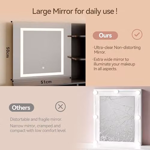 MCC Direct Truro Dressing Table with Hollywood LED Mirror and Storage, Black, W/D/H: 140 x 40 x 80 cm – 5