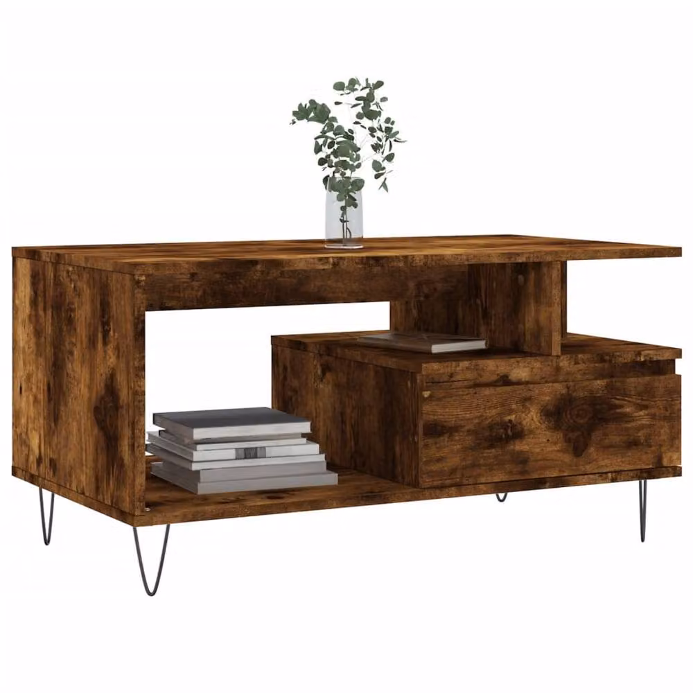 Berkfield Home Modern Smoked Oak Coffee Table in Brown, W/D/H: 90 x 49 x 45 cm – 3