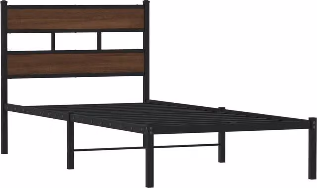 Berkfield Home Elegant Single Bed Frame with Headboard in Brown Oak – 1