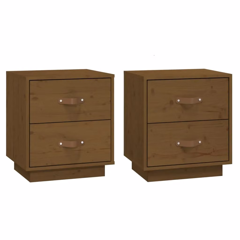 Berkfield Home Set of 2 Honey Brown Solid Wood Pine Bedside Cabinets, W: 40 cm, D: 34 cm, H: 45 cm – 2