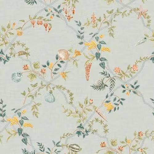 Holden Decor Odyssey Shell Trellis Coastal Ocean Themed Wallpaper in Duck Egg Blue