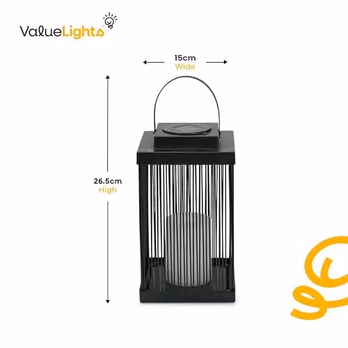 ValueLights Solar Powered Candlelight Table Lamp in Black Metal, W/D/H: 15.0 x 15.0 x 26.5 cm – 4