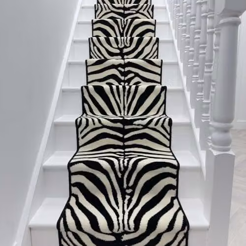 runrug Zebra Print Stair Runner Carpet, Multicolour White and Black, W: 70 cm, L: 510 cm – 2