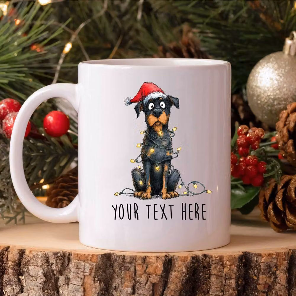 60 SECOND MAKEOVER Personalised Rottweiler Christmas Lights Santa Hat Ceramic Mug, White – 2