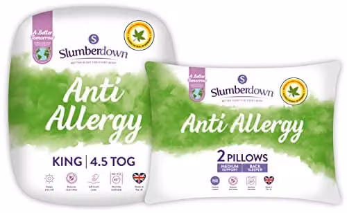 Slumberdown Anti Allergy Summer Duvet and 2 Pillows Set, 4.5 Tog, White, W: 225 cm x D: 220 cm
