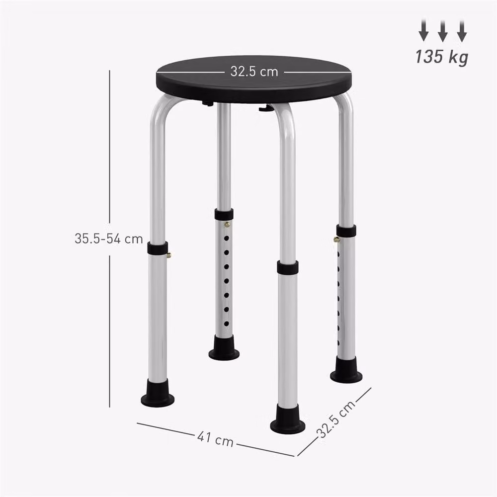 Nordara Height Adjustable Black Shower Seat for Elderly and Disabled with Non-Slip Legs, W/D/H: 32.5 x 32.5 x 54 cm – 2