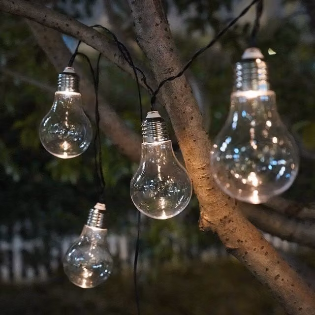 Voltico 10 Solar LED Festoon Light Bulbs with Dusk Sensor, Warm White, Transparent Glass
