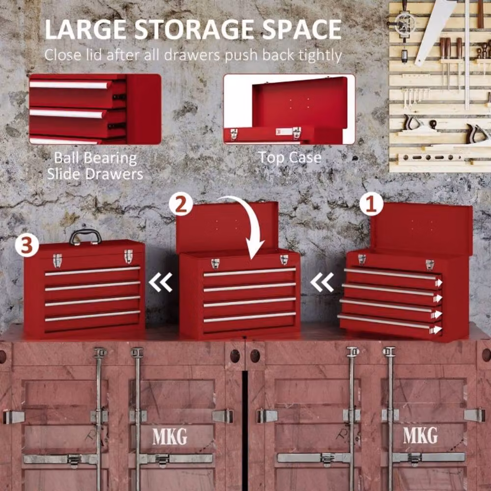 STILVORA Steel Tool Box with Drawers and Top Storage in Red – 3