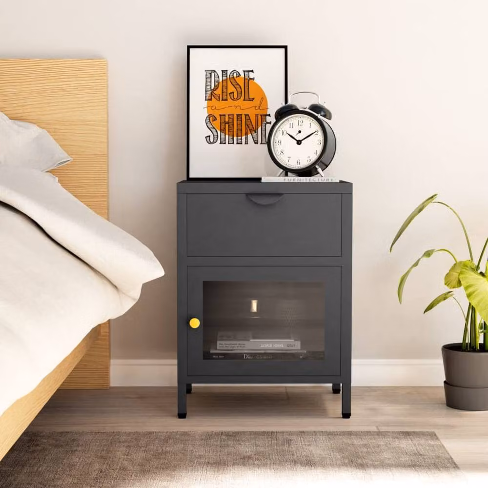 Berkfield Home Anthracite Nightstand in Metal and Glass, W/D/H: 40 x 30 x 54.5 cm – 2