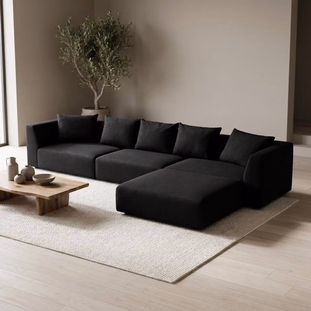 Abakus Direct Tokyo Large L-Shape Corner Sofa in Black and Beige Basket Weave Fabric with Deep Seats – 5
