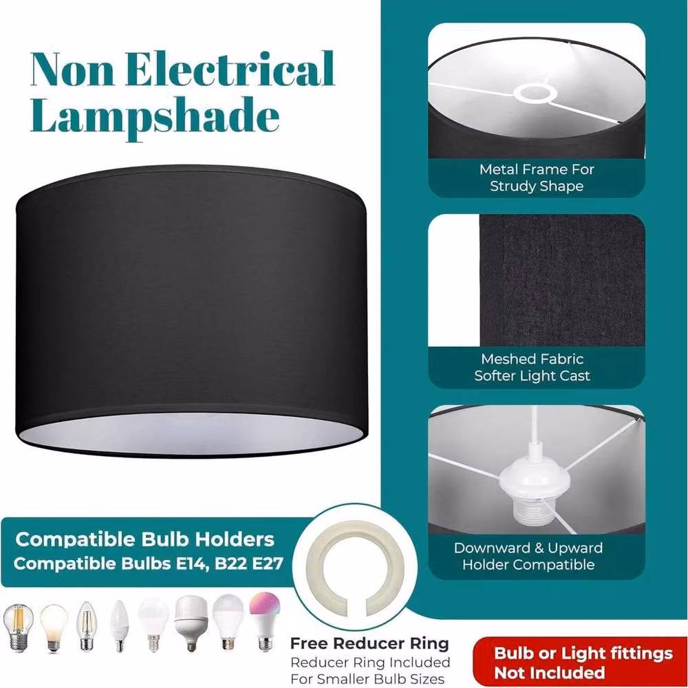 PAWNORA Black Round Fabric Table Lamp Shade, Diameter: 25.4 cm – 4