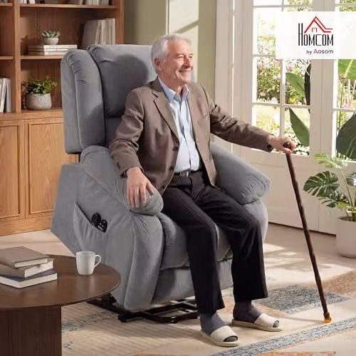 HOMCOM Grey Fabric Recliner Armchair with Motorised Lift Assist, Massage and Heat Functions – 2