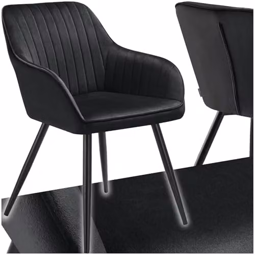 tectake Dining Chair with Quilted Velvet-Look Cover and Armrests in Black – 1