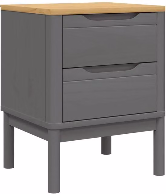 Berkfield Home FLORO Bedside Cabinet in Grey Solid Wood Pine, W: 45 cm, D: 39 cm, H: 57 cm – 1