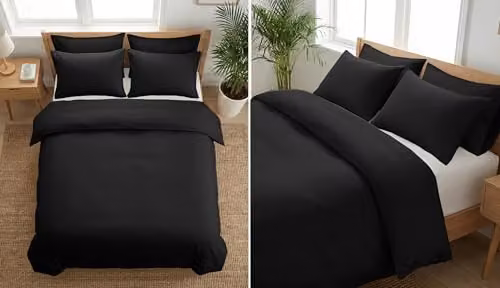Pamposh 400 Thread Count Mako Satin Cotton Duvet Cover Set in Black, Reversible and Breathable, W/D/H: 200 x 200 cm – 9