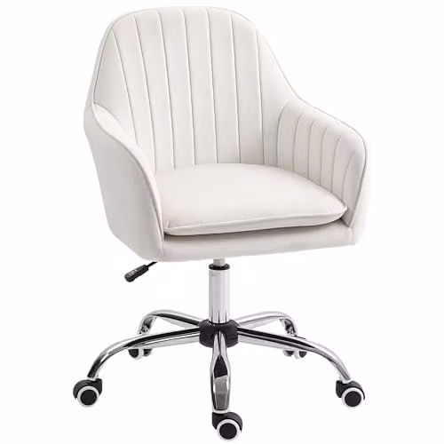 HOMCOM Velvet Swivel Task Chair in White and Beige