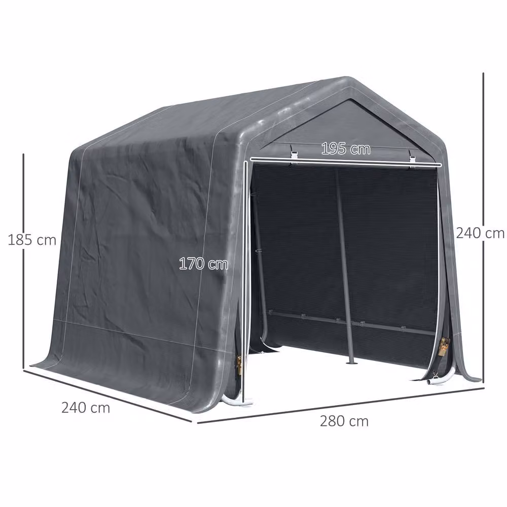 STILVORA Grey Gable Storage Shed with Zipped Entrances, W/D/H: 280 x 240 x 240 cm – 3