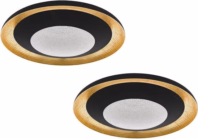 Loops 2 Pack Modern Round LED Ceiling and Wall Flush Light in Black and Gold with Transparent Plastic