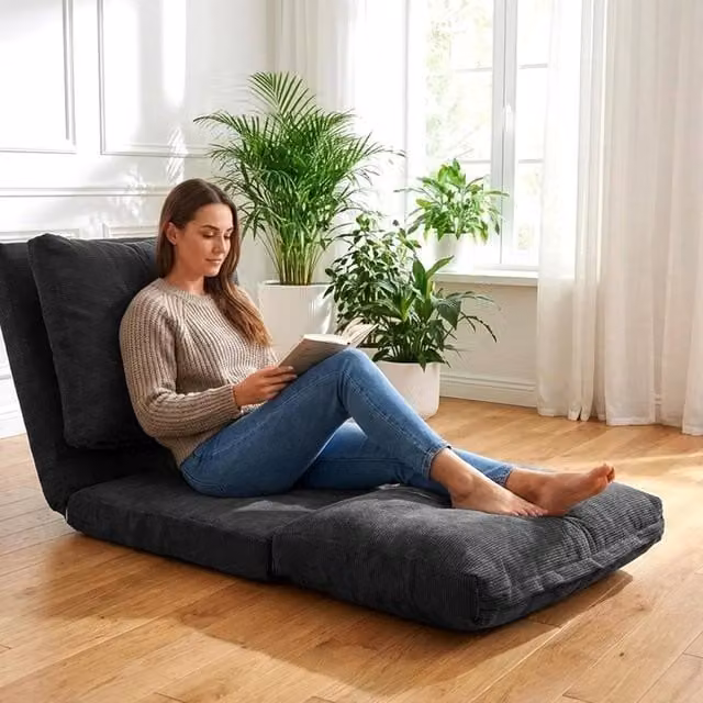 EONLION 4-in-1 Folding Bean Bag Bed and Floor Couch in Dark Grey, Width: 100 cm – 1