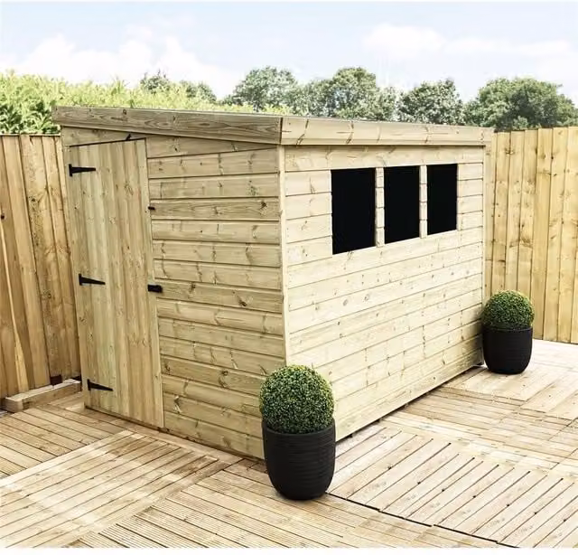 Marlborough Pressure Treated Pent Garden Shed with Single Door in Sand or Brown