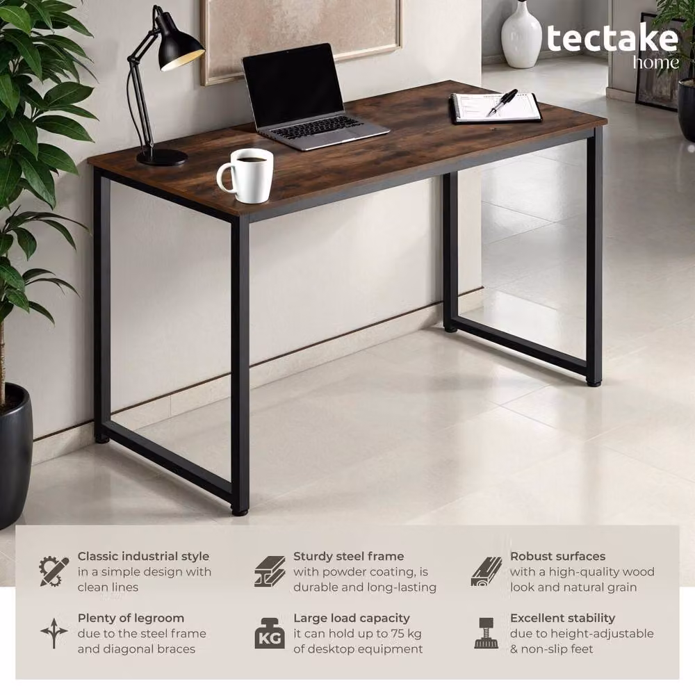tectake Flint Writing Desk in Brown and Black, W/D/H: 140 x 60 x 75 cm – 2