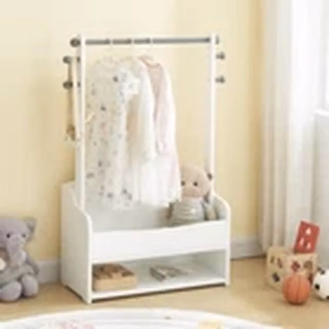 Kelvenix Kids Hanging Clothes Rail with Extra Storage in White