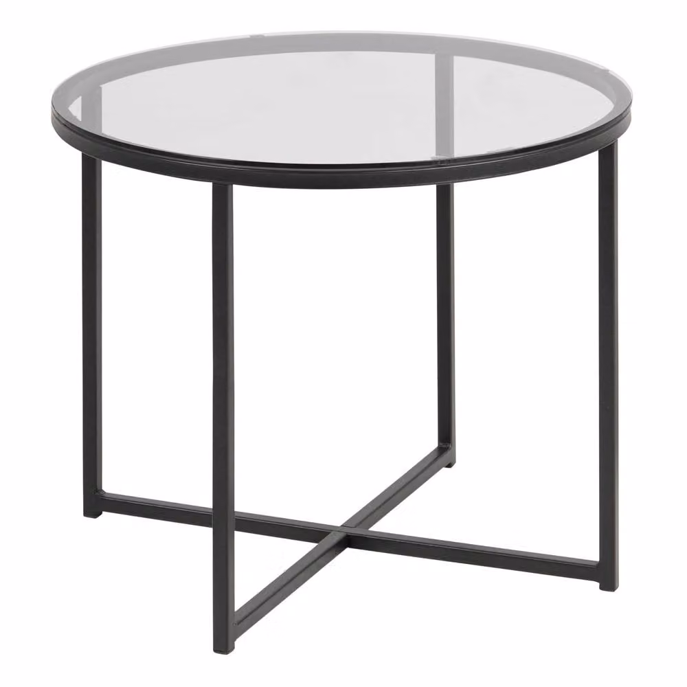 Wyld Haus Oakfern Round Side Table with Grey Smoked Glass Top and Matt Black Metal Base, W/D/H: 55 x 55 x 45 cm – 2