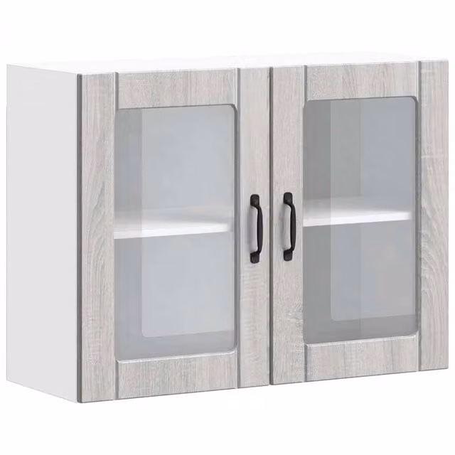 Berkfield Home Lucca Grey Sonoma Modern Kitchen Wall Cabinet with Glass Doors