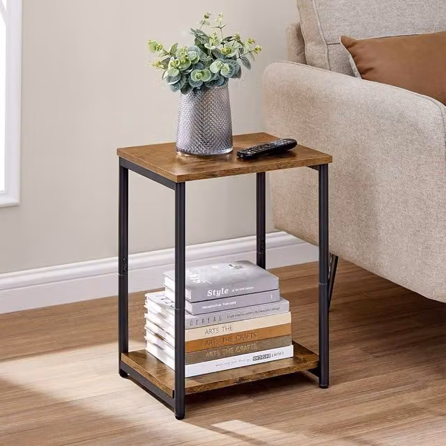 VASAGLE Industrial Side Table with Storage Shelf in Brown