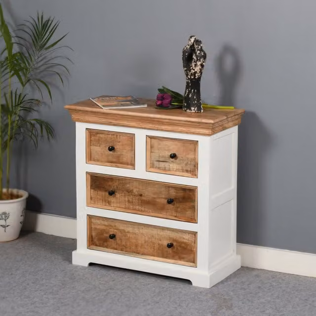 Oscar Solid Mango Wood 4 Chest Of Drawers in Brown and White