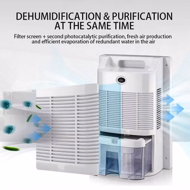 FLAVORA Portable Quiet Dehumidifier and Household Air Dryer, White, W/D/H: 100 x 100 x 100 cm