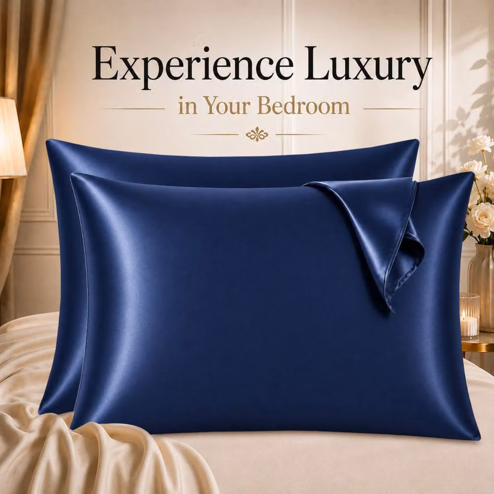Pamposh Pack of 2 Ultra Soft Mako Satin Silk Pillow Cases in Blue – 7