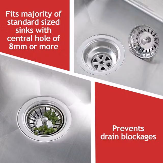 SPARES2GO Stainless Steel Waste Strainer Plug and Sink Stopper with Rubber Seal in Silver