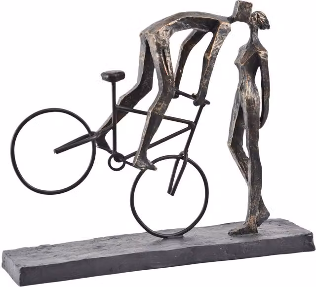 Libra Interiors Antique Bronze Kissing Couple On Bike Sculpture in Black and Brown – 1