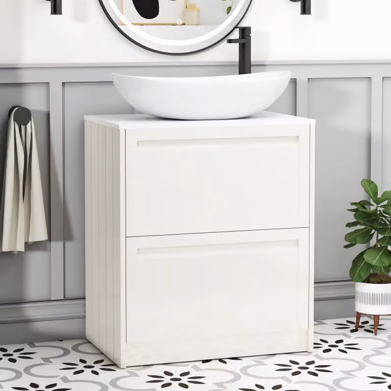 Royal Bathrooms Elmore 700mm Classic White Floor Standing Vanity Unit with 2 Drawers and Cesar Basin