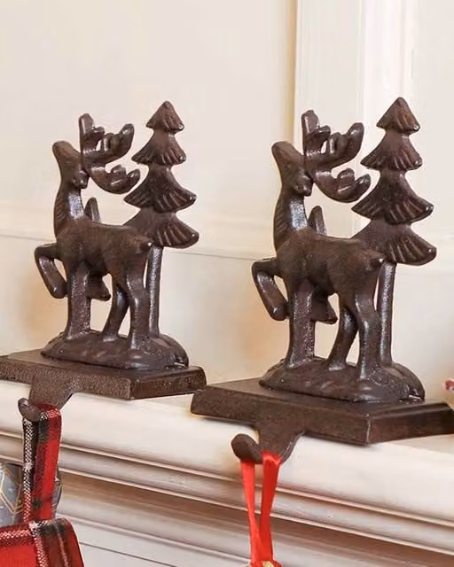 Dibor Set of 2 Brown 3D Reindeer Metal Christmas Stocking Holders