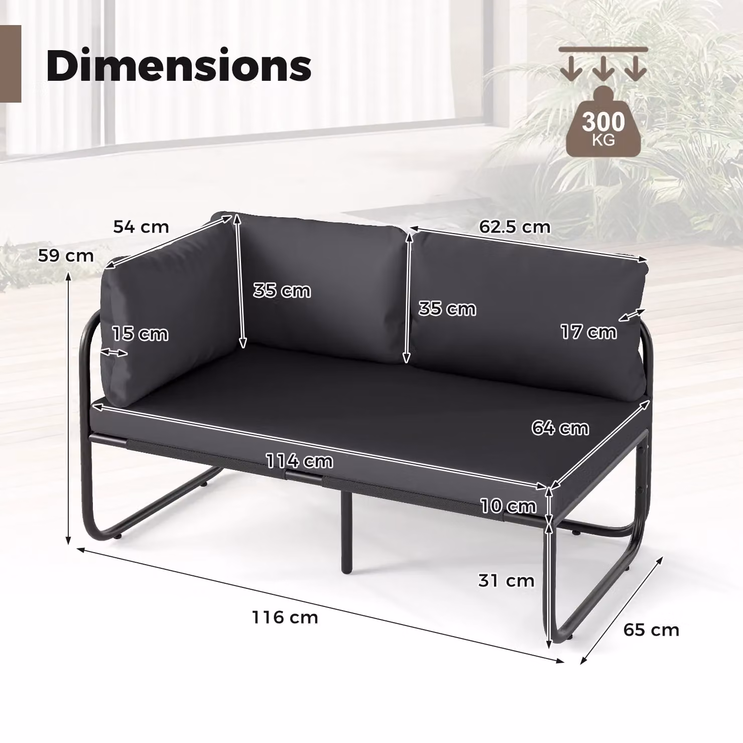 Gymax 2-Seater Garden Sofa Loveseat with Upholstered Cushions in Grey – 2