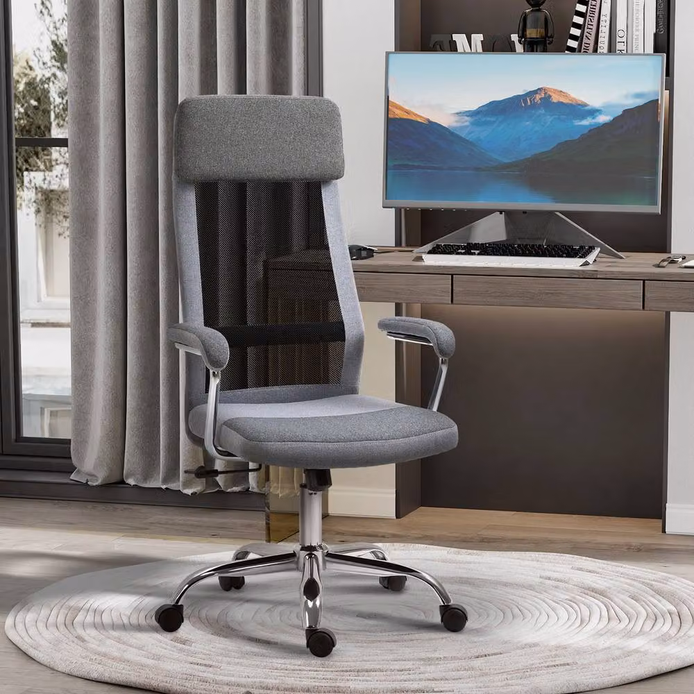 ERGOVEXA Ergonomic Office Chair in Grey Fabric with Headrest and 360 Degree Swivel – 3
